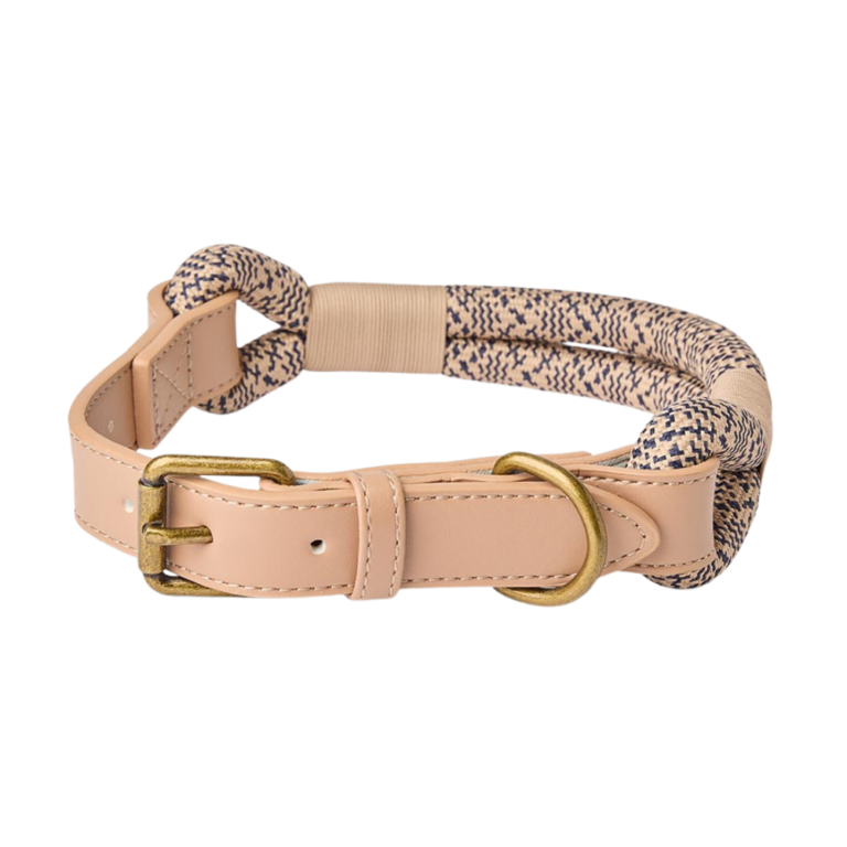 Pawpverse Beige Rope Accent Leather Collar